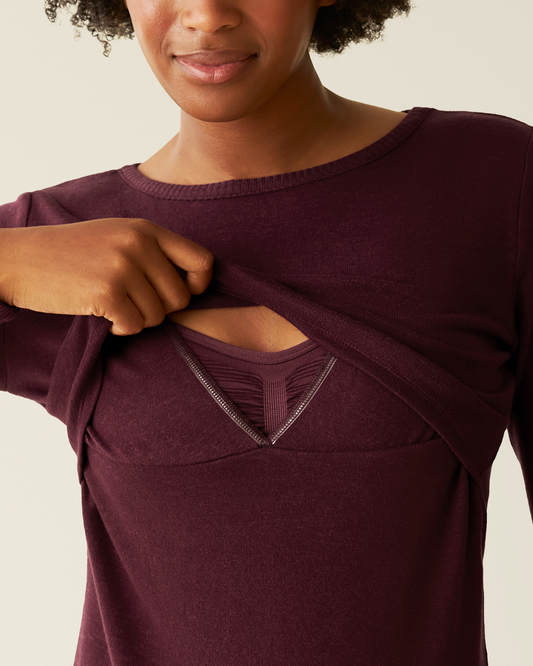 CozyKnit Nursing Pajama & Lounge Set | Deep Burgundy