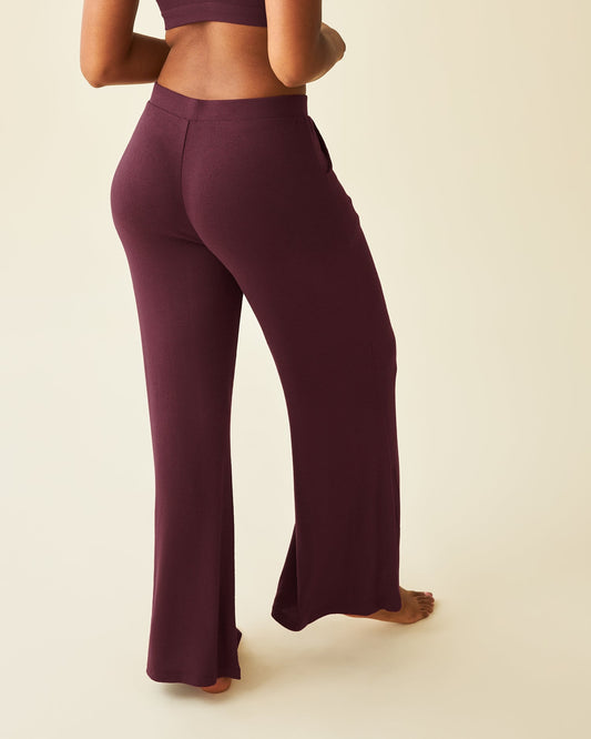 CozyKnit Wide Leg Lounge Pant | Deep Burgundy