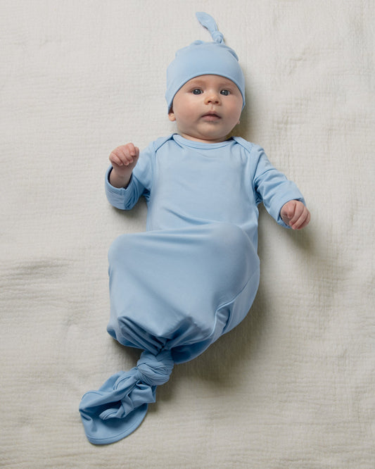 Bamboo Knotted Baby Gown & Hat | French Blue