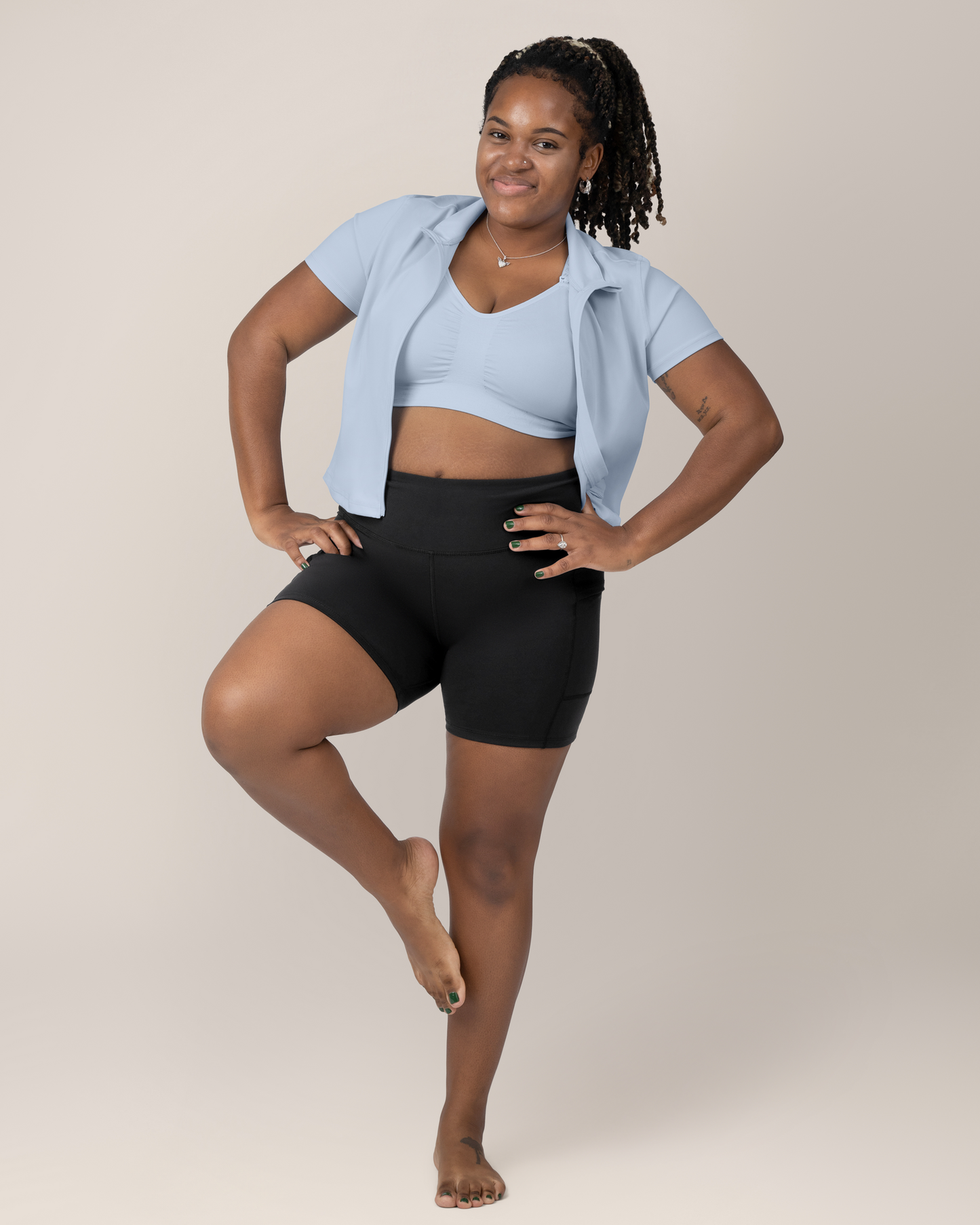 Presley Active Zip Front Nursing Top | French Blue