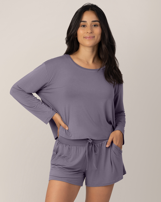 Aria Bamboo Casual Cropped Long Sleeve Top | Granite