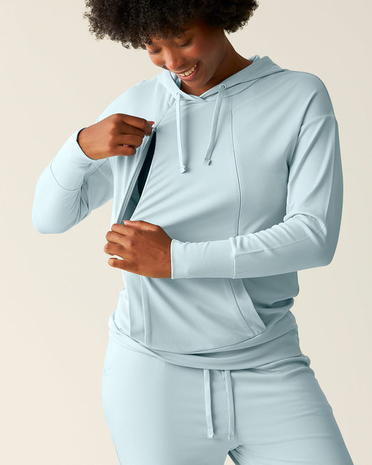 Brushed Bamboo Maternity & Nursing Hoodie | Powder Blue