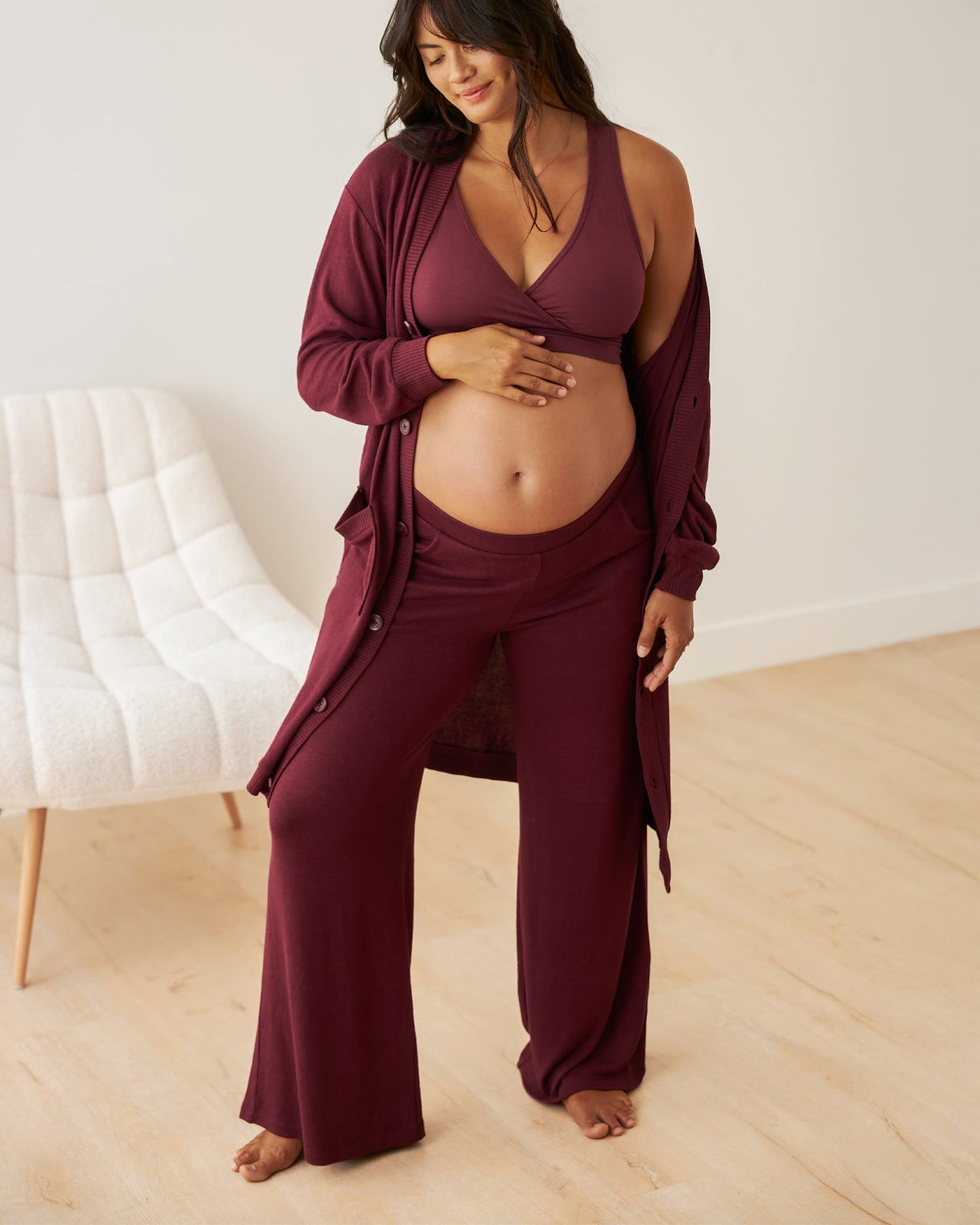 CozyKnit Wide Leg Lounge Pant | Deep Burgundy