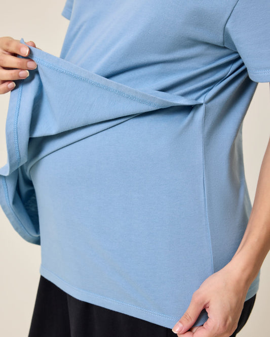 Relaxed Cotton Maternity & Nursing T-shirt | Vintage Blue