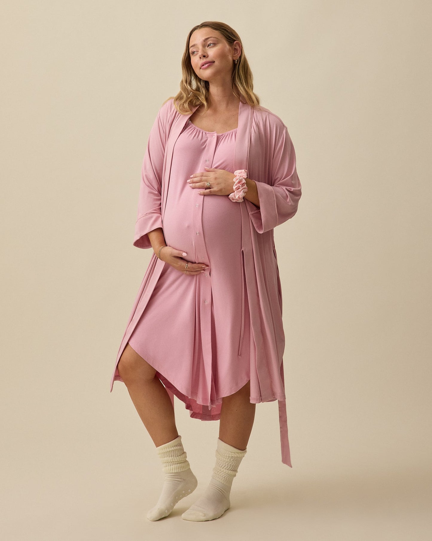 Ruffle Strap Labor & Delivery Gown | Light Mauve