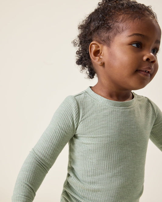Ribbed Bamboo Baby Two-Piece Pajama Set | Sage Heather