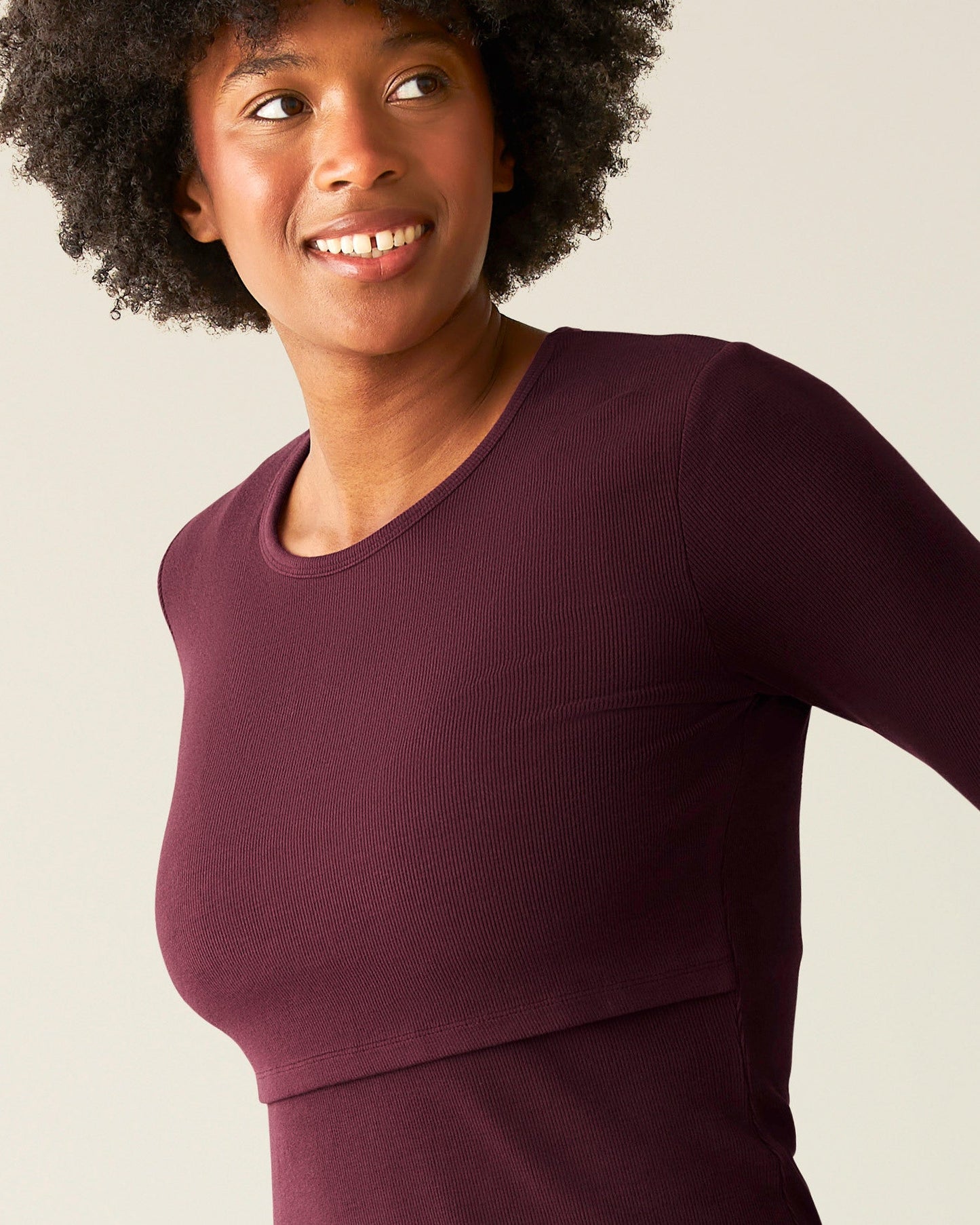 Ribbed Bamboo Long Sleeve Nursing T-shirt | Deep Burgundy