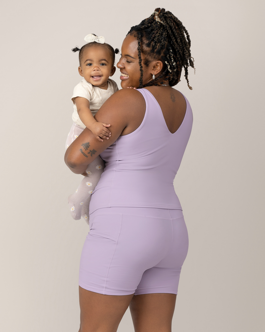 Stevie Active Postpartum Bike Short | Lavender Mist