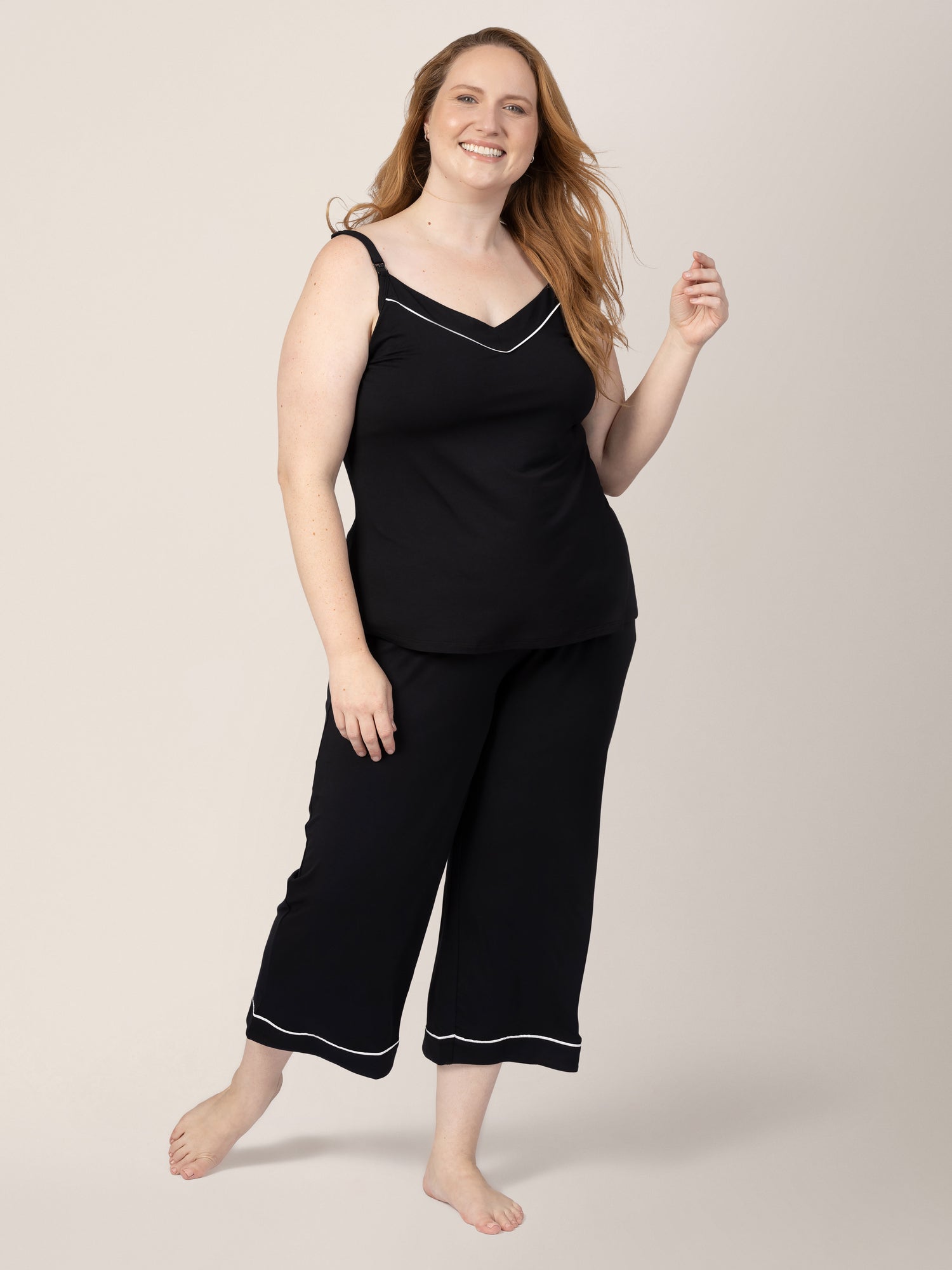 Clea Bamboo Nursing Tank & Capri Pajama Set | Black