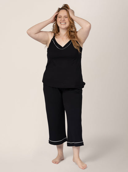 Clea Bamboo Nursing Tank & Capri Pajama Set | Black