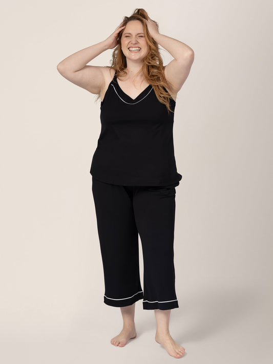 Clea Bamboo Nursing Tank & Capri Pajama Set | Black