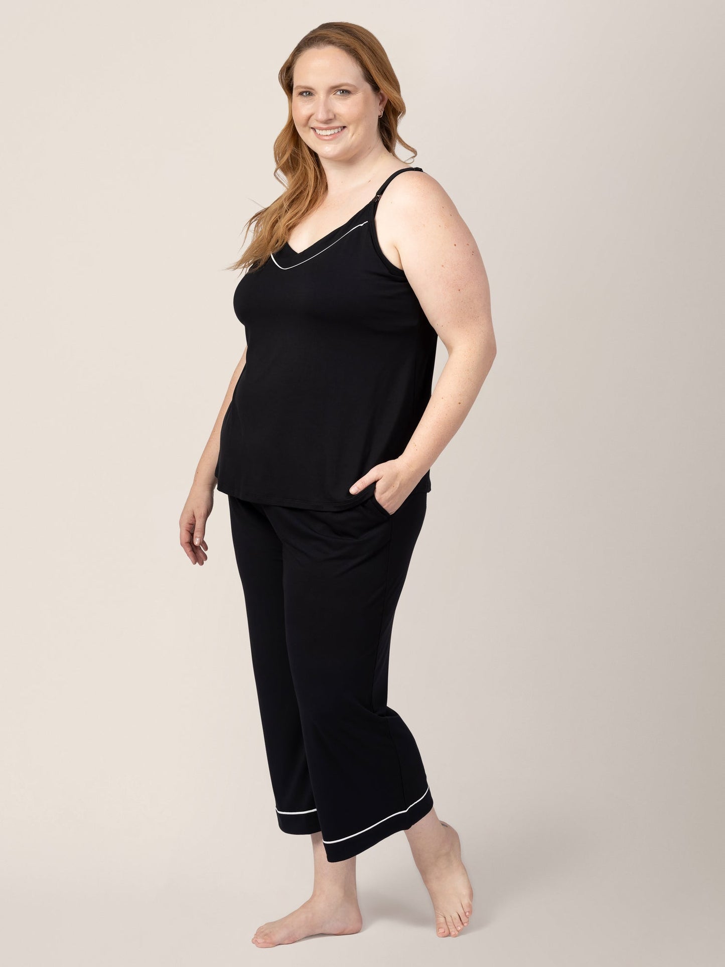 Clea Bamboo Nursing Tank & Capri Pajama Set | Black
