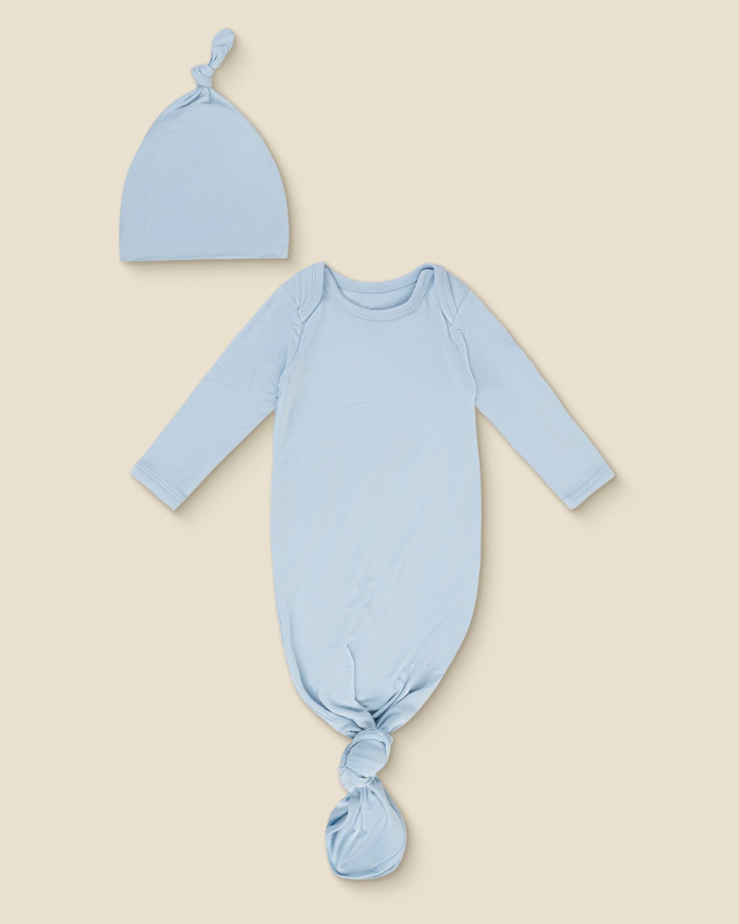 Bamboo Knotted Baby Gown & Hat | French Blue