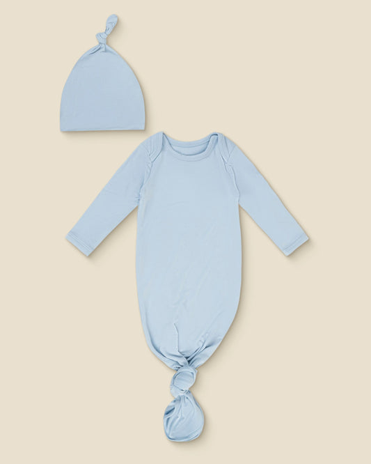 Bamboo Knotted Baby Gown & Hat | French Blue