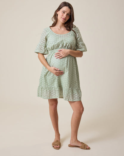 Dahlia Eyelet Maternity & Nursing Dress | Aqua Mist