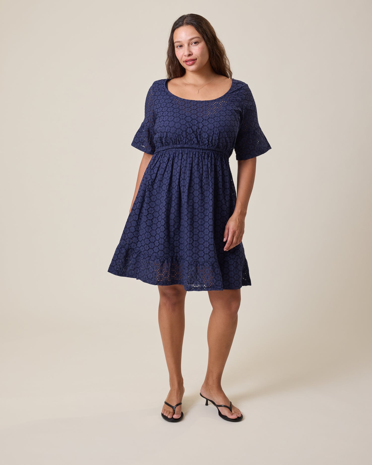 Dahlia Eyelet Maternity & Nursing Dress | Navy