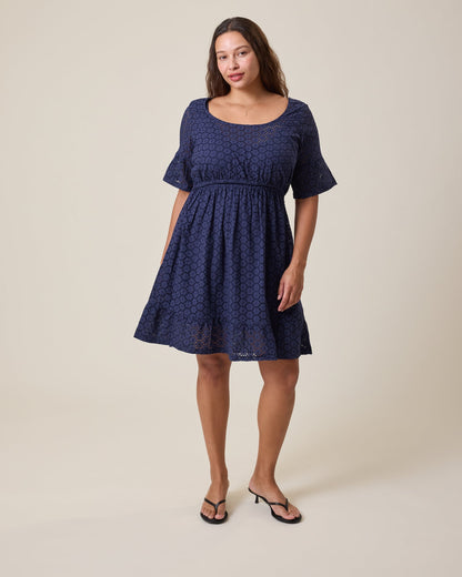 Dahlia Eyelet Maternity & Nursing Dress | Navy