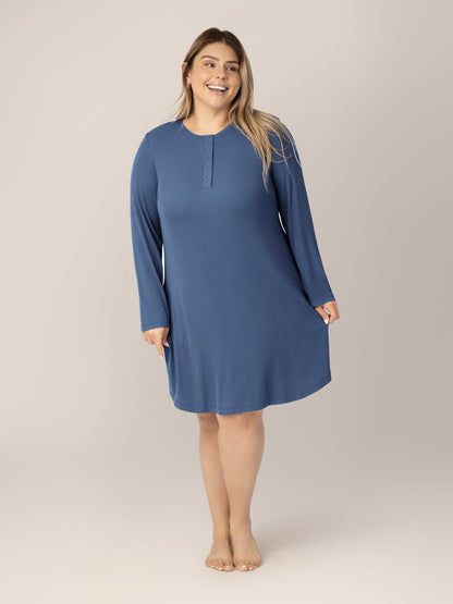 Riley Ribbed Bamboo Maternity & Nursing Nightgown | Slate Blue