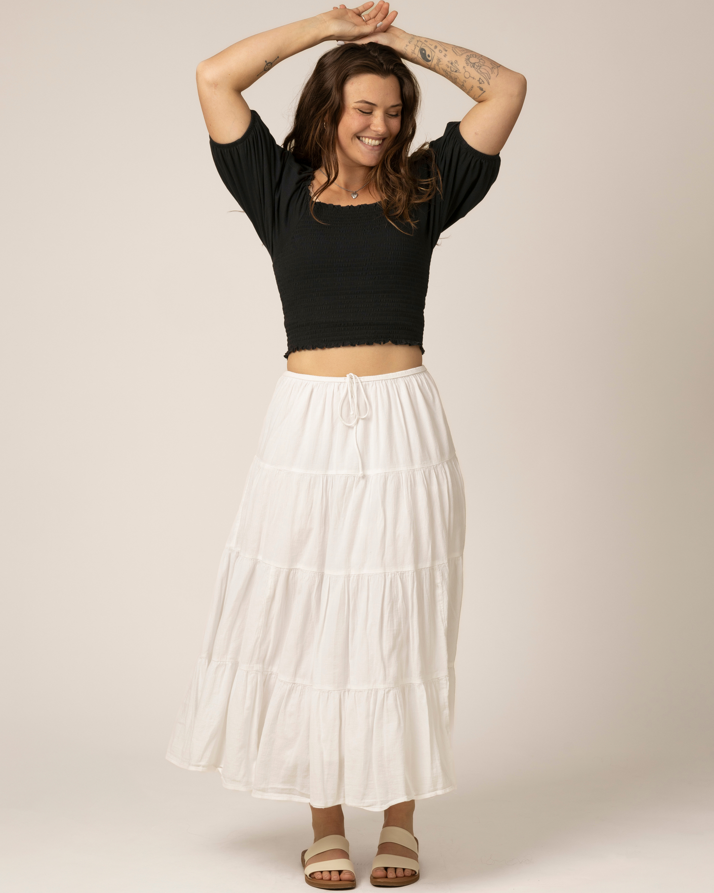 Sophia Smocked Cropped Nursing Top | Black