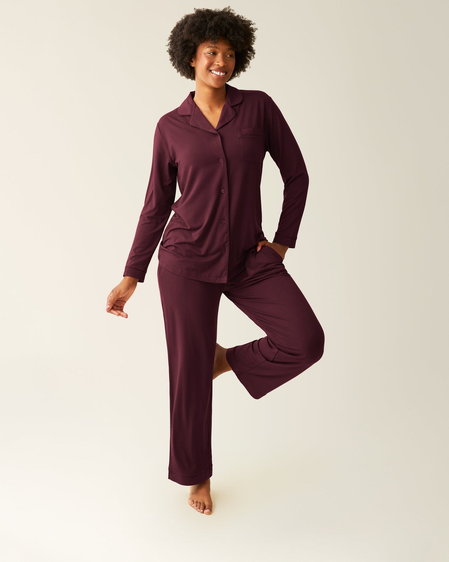 Clea Bamboo Long Sleeve Pajama Set | Deep Burgundy