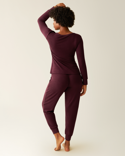 CozyKnit Nursing Pajama & Lounge Set | Deep Burgundy