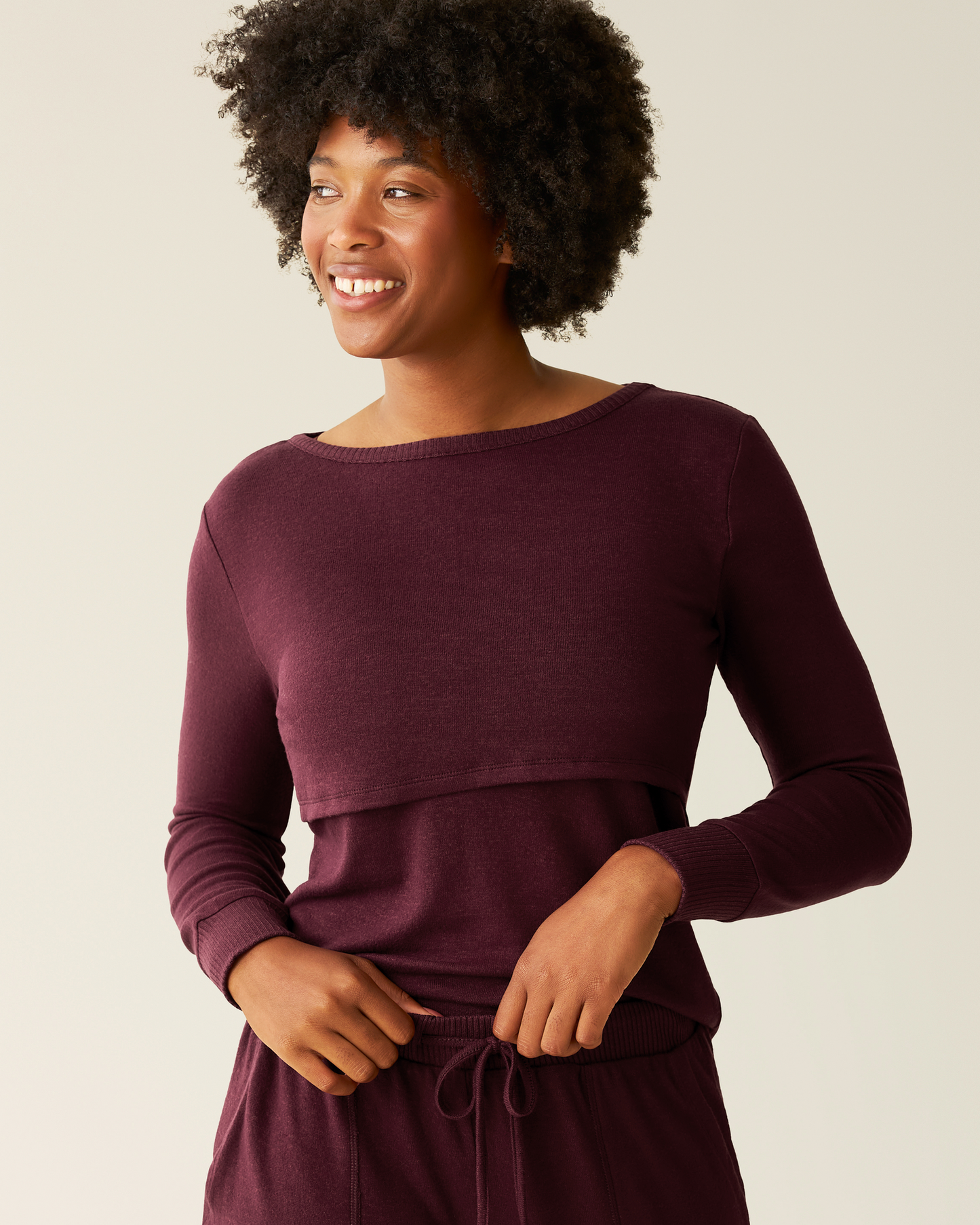 CozyKnit Nursing Pajama & Lounge Set | Deep Burgundy