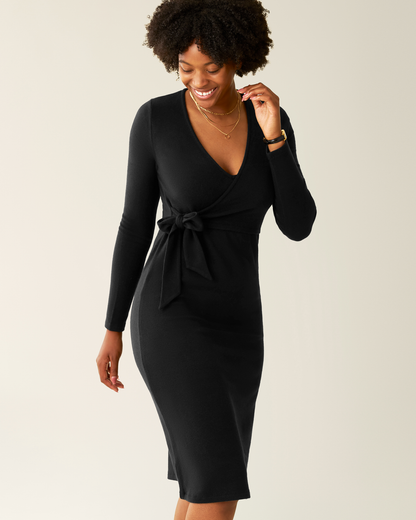 Kate Nursing Wrap Sweater Dress | Black