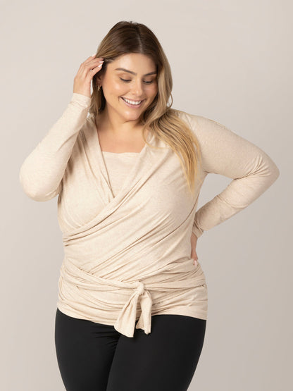 Organic Cotton Skin to Skin Long Sleeve Wrap Top | Oatmeal Heather
