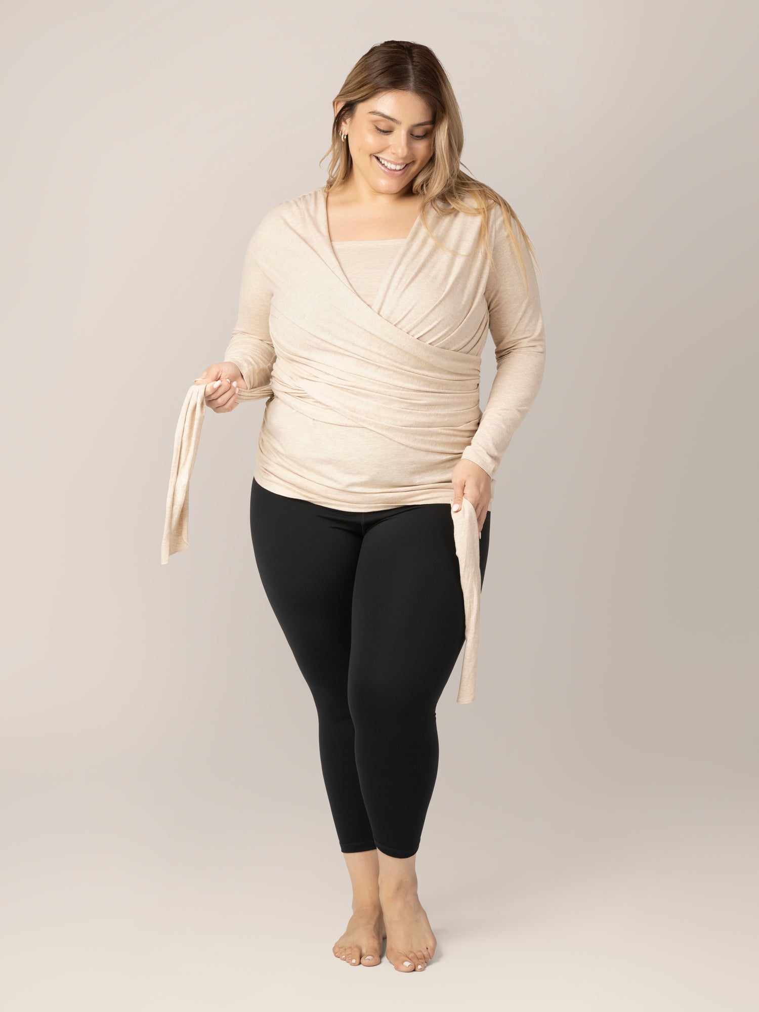 Organic Cotton Skin to Skin Long Sleeve Wrap Top | Oatmeal Heather