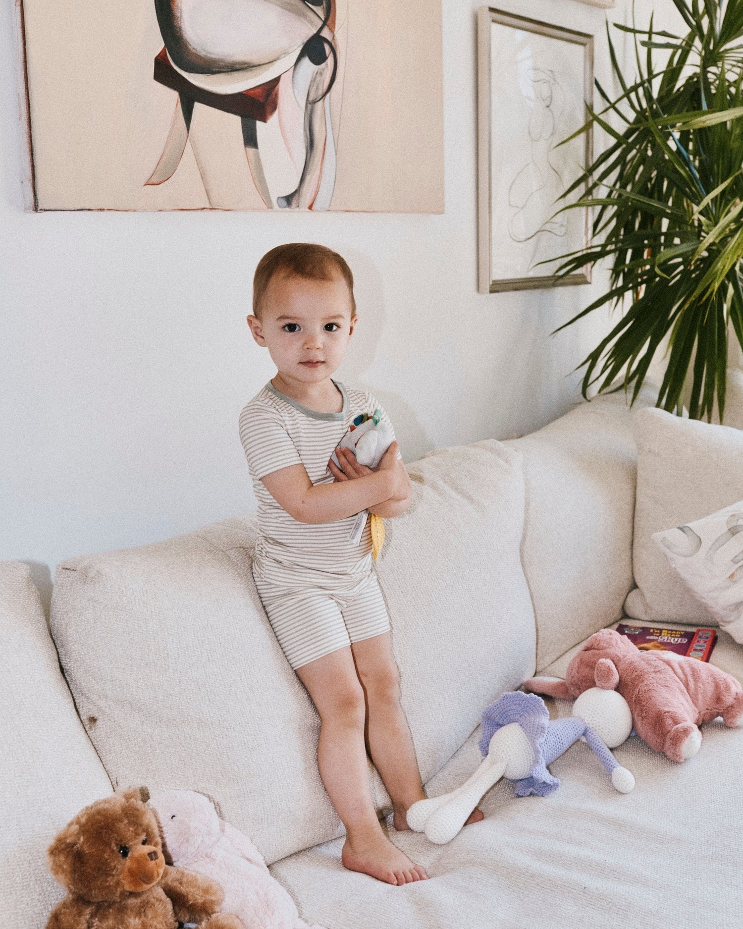 Bamboo Short Sleeve & Shorts Set | Sage Candy Stripe