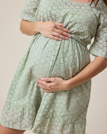 Dahlia Eyelet Maternity & Nursing Dress | Aqua Mist