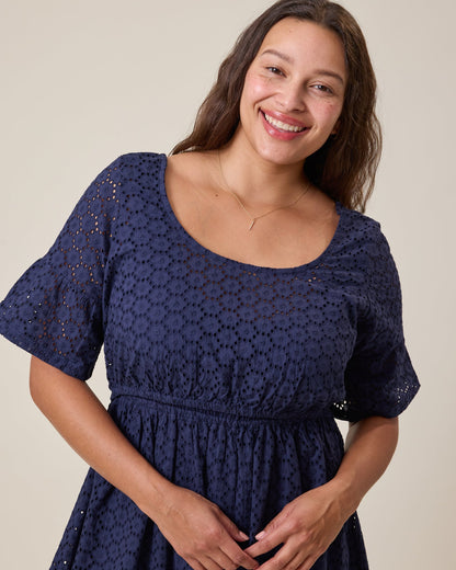 Dahlia Eyelet Maternity & Nursing Dress | Navy