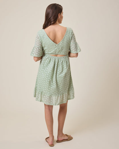 Dahlia Eyelet Maternity & Nursing Dress | Aqua Mist