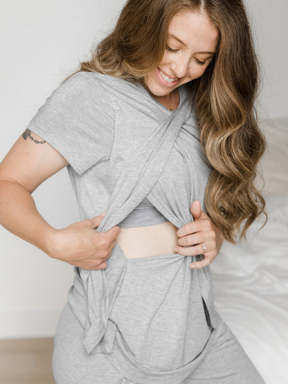 Tulip Hem Short Sleeve Maternity & Nursing Pajama Set | Grey Heather