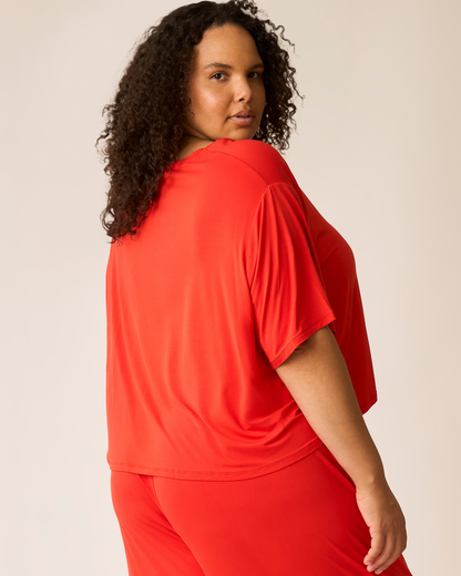 Aria Bamboo Casual Cropped Short Sleeve Top | Bright Red