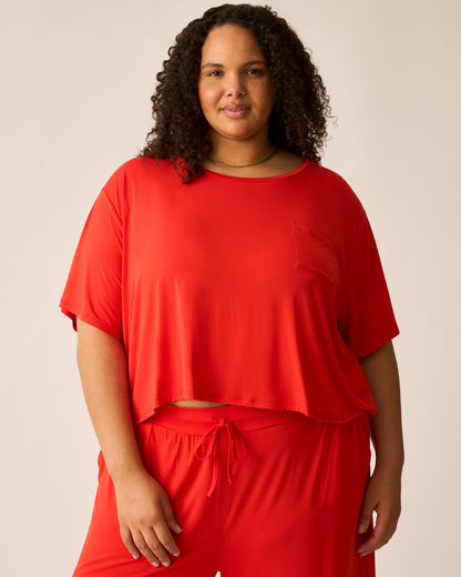 Aria Bamboo Casual Cropped Short Sleeve Top | Bright Red