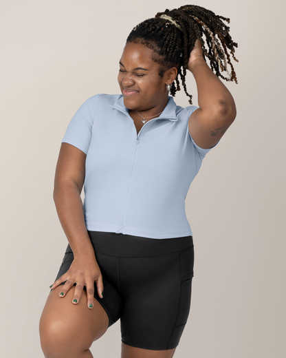 Presley Active Zip Front Nursing Top | French Blue
