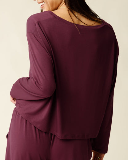 Aria Bamboo Casual Cropped Long Sleeve Top | Deep Burgundy