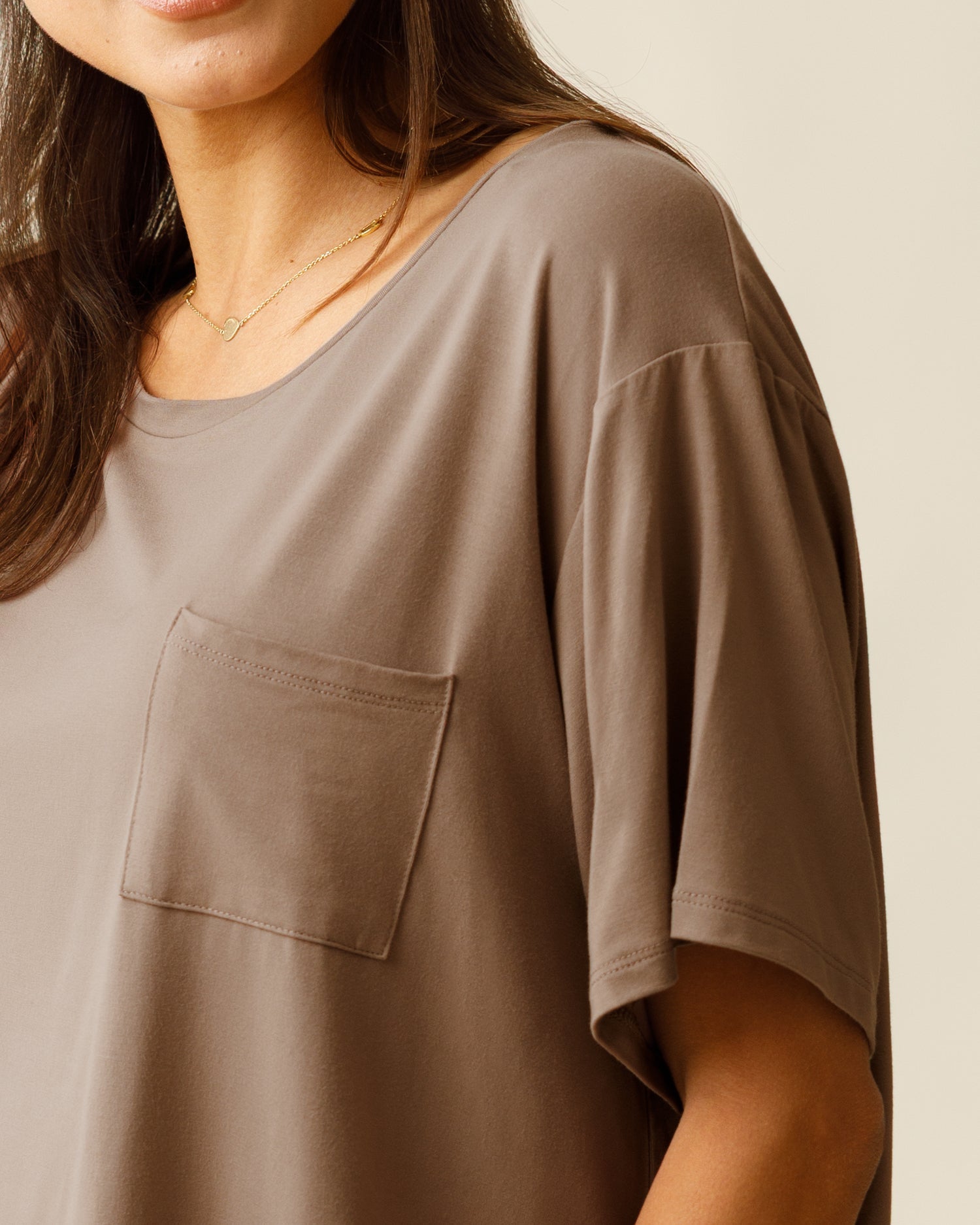 Aria Bamboo Casual Cropped Short Sleeve Top | Taupe
