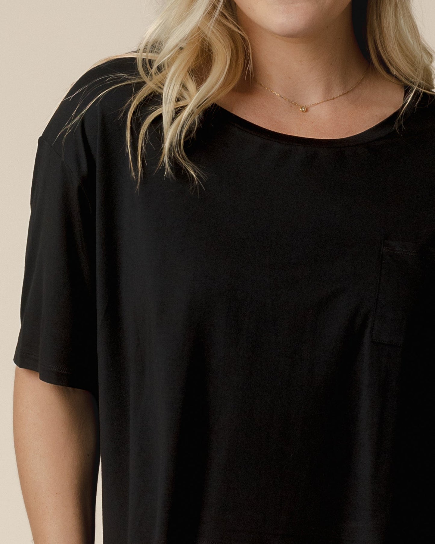 Aria Bamboo Casual Cropped Short Sleeve Top | Black