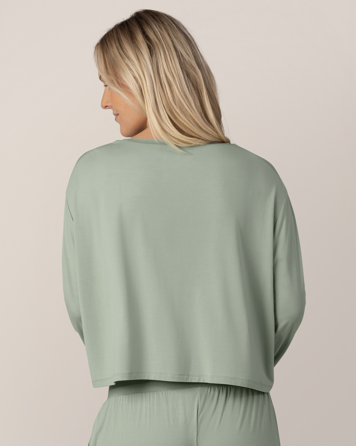 Aria Bamboo Casual Cropped Long Sleeve Top | Aqua Mist