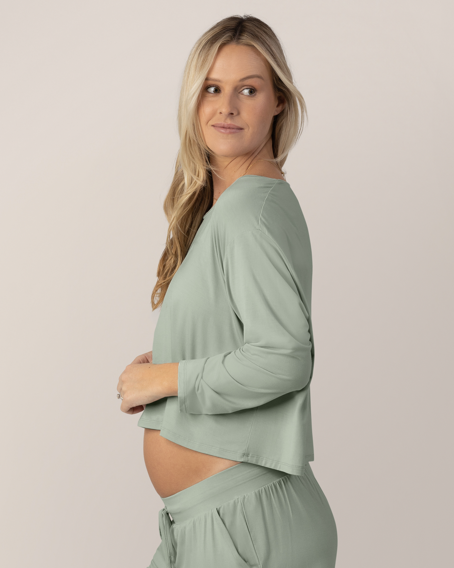 Aria Bamboo Casual Cropped Long Sleeve Top | Aqua Mist