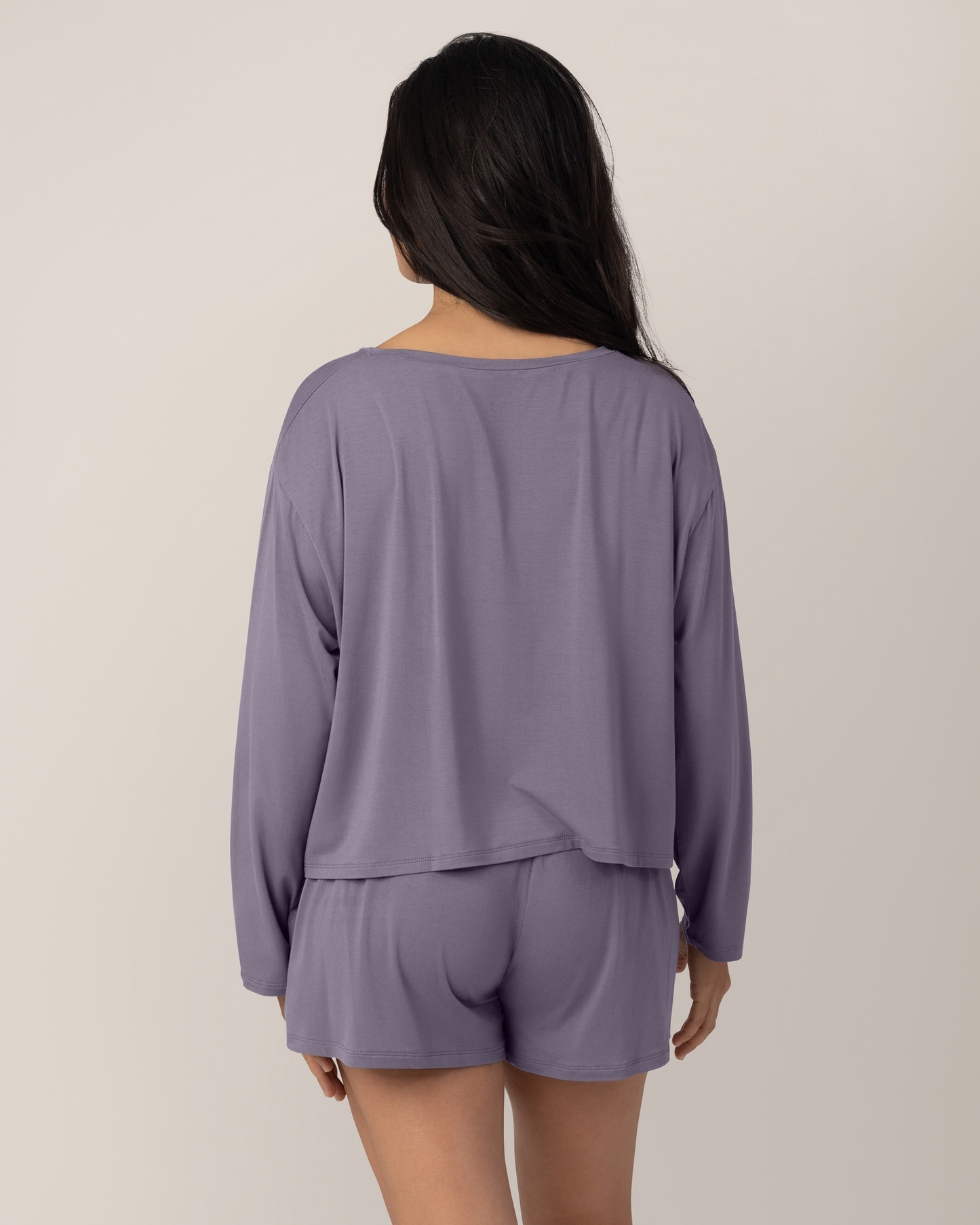 Aria Bamboo Casual Cropped Long Sleeve Top | Granite