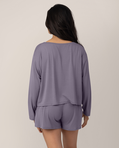Aria Bamboo Casual Cropped Long Sleeve Top | Granite