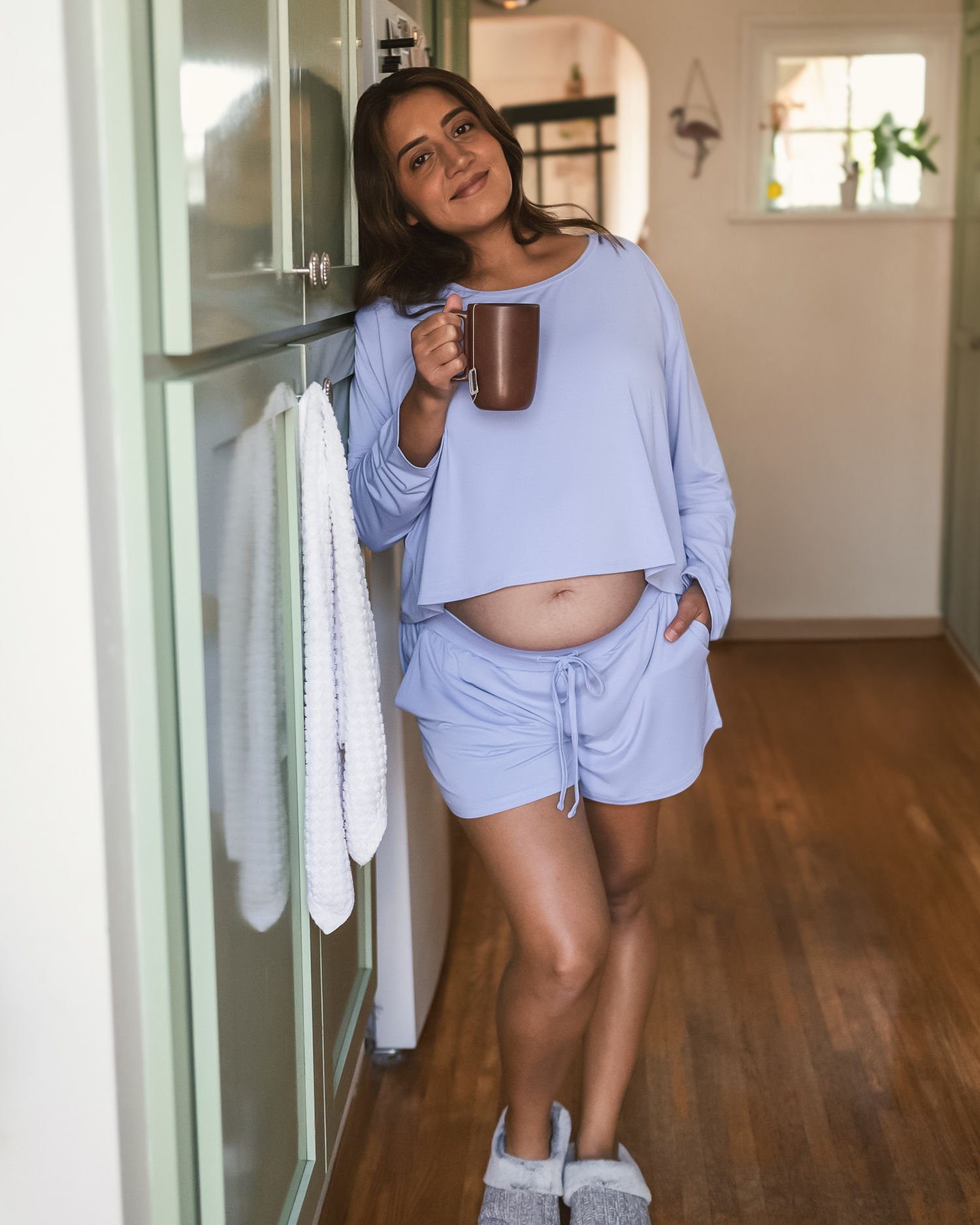 Aria Bamboo Casual Cropped Long Sleeve Top | Periwinkle