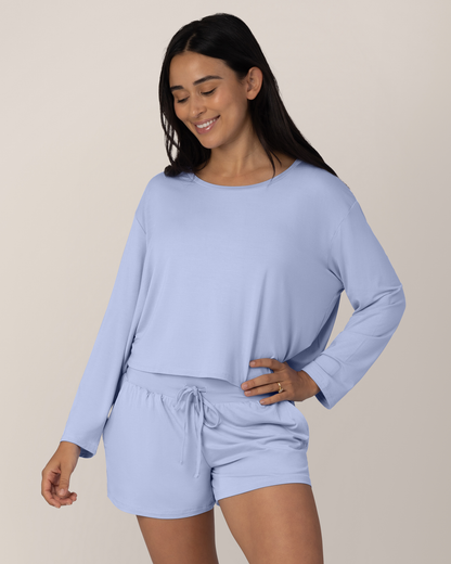 Aria Bamboo Casual Cropped Long Sleeve Top | Periwinkle