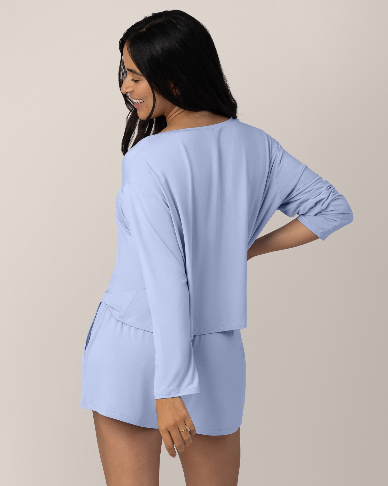 Aria Bamboo Casual Cropped Long Sleeve Top | Periwinkle