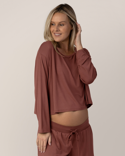 Aria Bamboo Casual Cropped Long Sleeve Top | Redwood
