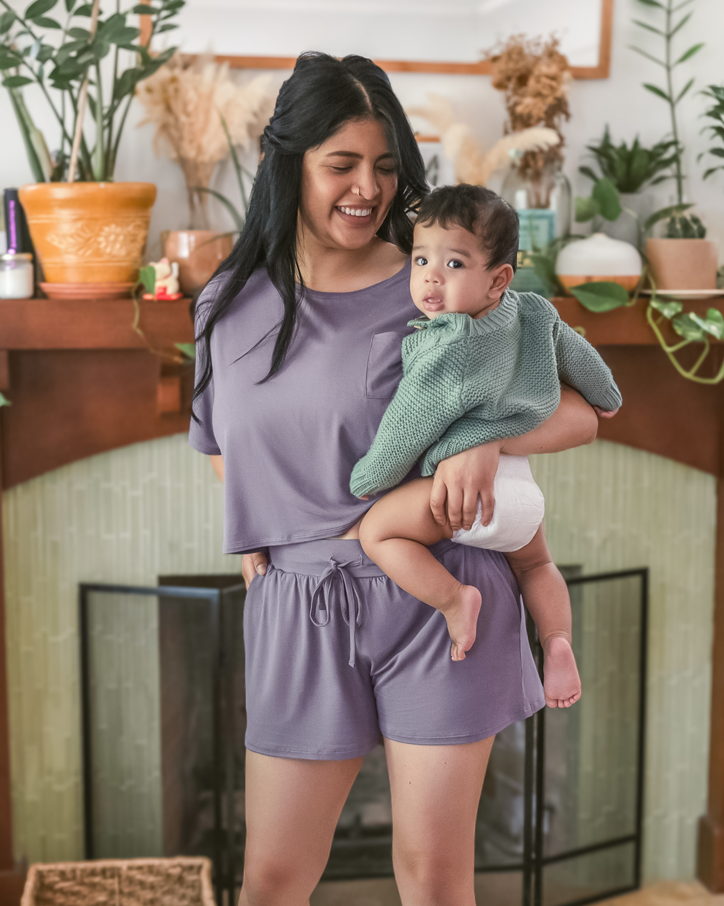 Aria Bamboo Casual Cropped Short Sleeve Top | Granite