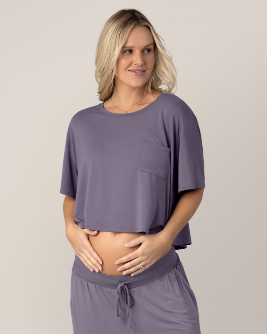 Aria Bamboo Casual Cropped Short Sleeve Top | Granite